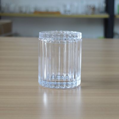 Custom ribbed antique glass candle jar with lid