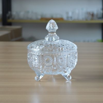 household glassware sunflower engraved glass sugar container with lid