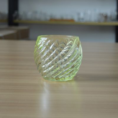 Good quality light green ribbed glass jar for candle
