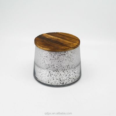 Cone Shaped Mercury Silver Glass Candle Jar With Wooden Lid