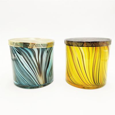 Candle making jar crystal glass aromatherapy candle holder with hollow-carved design metal lid