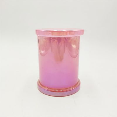 Pink color pearl glass candle jar cylinder glass candle holder