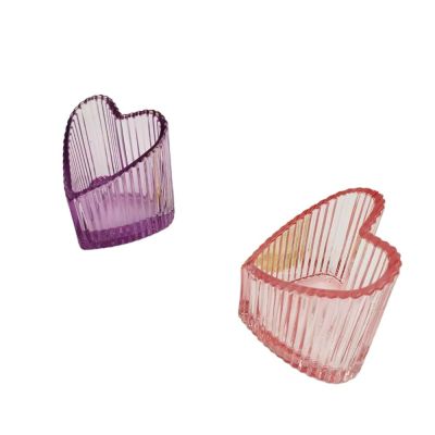 Pink Ribbed Heart Shaped Glass Jars For Candle Making 50ML