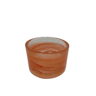 Orange color swirled glass tiny candle holder