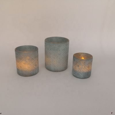 New design Candle Holder, Decorative glass candle holder, Blue color sand effect