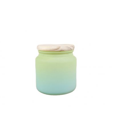 500ml spray colors wholesale glass candle jar with wood lid