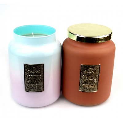 Labeled prayer glass candle jar with metal lid