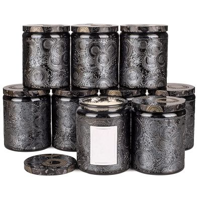 8 oz electroplated color air embossed scented glass candle jar with metal lid, used to make candles