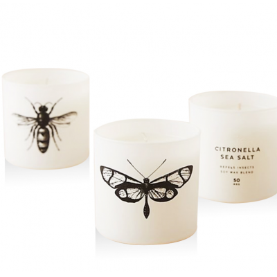 White frosted applique glass candle jar
