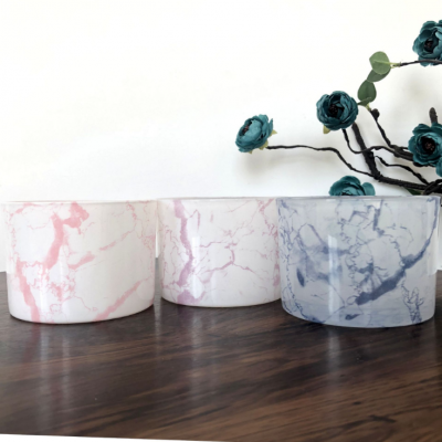 Wholesale 4 oz glass marble candle jar with metal lid for candle making