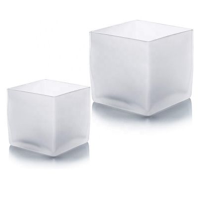 Cube Glass Candle Holder Frosted Floral Accent Container Planter Terrarium Storage for Wedding Part Ceremony Office Decor