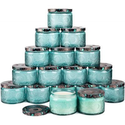 Embossing New fashion 4oz glass candle jar vessel for home decor soy wax container