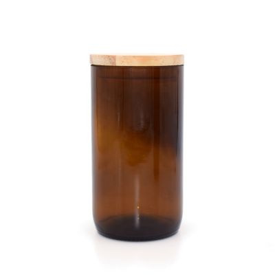 Wholesale 8oz geo cut glass candle jar with wooden lid