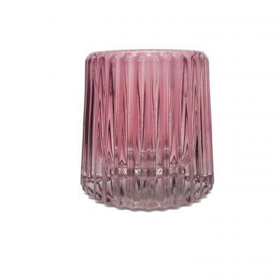 Colorful Vertical Stripes Wedding And Home Decoration Candle Holder Glass Jar For Votive And Tealight