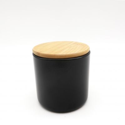 9OZ 10OZ Decoration Luxury Black Clear Glass Candle Jars With Wood/Metal Lids in bulk