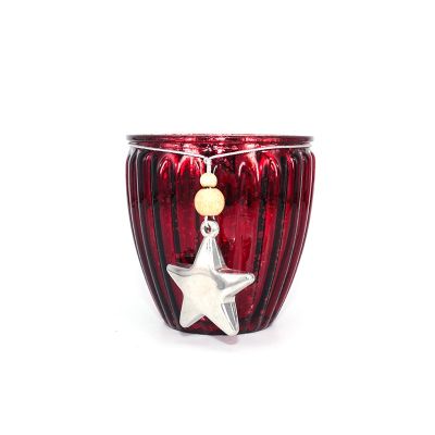 Christmas gift stained red glass candle holder wax jar with rope