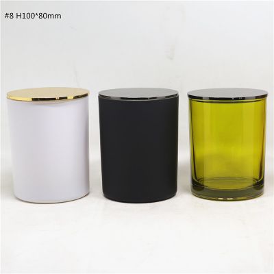 Supplier wholesale 10oz matte white glossy green glass candle vessels with metal lids