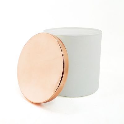 Empty Matte White Round Bottom Glass Candle Holder with Metal Lid
