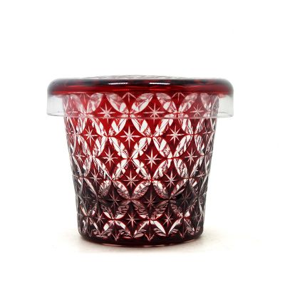 customized hand carve crystal glass footed candle jar with lid