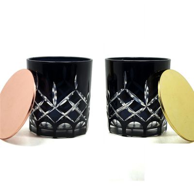 7oz 200ml custom hand engraved pattern glass candle jars with copper metal lid