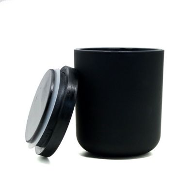 Cheap Wholesale Round Bottom Matte Black Glass Candle Jar/Holder With Black Wood Lid