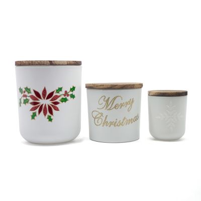 white and black decal glass candle holder for Christmas decoration customized logo pattern