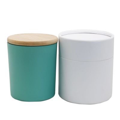 10oz MINT glass candle jar flat bottom candle holder with wood lid round gift box
