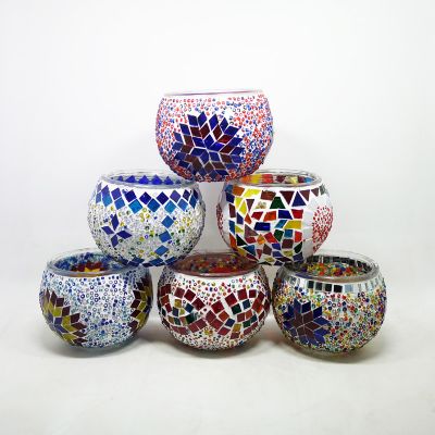 Customized Handmade Multicolored Mosaic Flower Tealight candle Holder