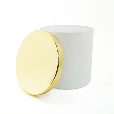 Matte White Glass Candle Holder with Metal Golden Silver Rose Gold Lid