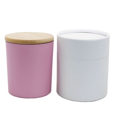 10oz Pink glass candle jar flat bottom straight side candle holder with wood lid round gift box
