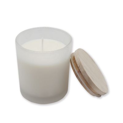 China Home Decoration luxury aroma 15h glass vessel glass Candle jar With Wood Lid