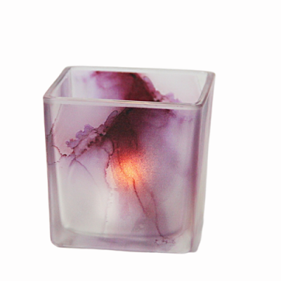 Square Cube printing hot sale glass candle holders/Glass jars/square votive candle jars