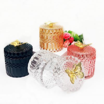 Wholesale luxury 8oz 12oz empty glass candle jars with butterfly lid other candle holders glass jar for candle making