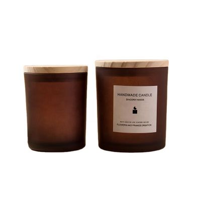 Wholesale Custom Empty Matte Brown Glass Candle Holder With Bamboo Lids