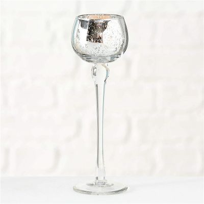 Silver Long Stem glass Candle Holders,Speckled, Silver Lined Cups, Clear Riser, Hand Lacquered Glass for wedding decoration