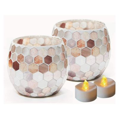 Mosaic Glass Tealight Holders for Home Decor, Table, Party Decorations, Handmade Gifts for Her, Vase for Potted Plants Bowl