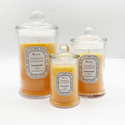China Factory Long Burning Smokeless Glass Candle jar With Glass Lid