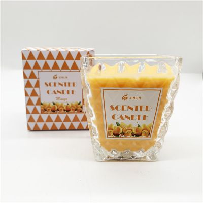 Home Decorative Luxury Square Embossed Crystal Glass Candle Jar