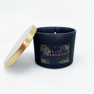 Luxury Decorative Matt Color Glass Container Candle Jar With Gold Metal Lid