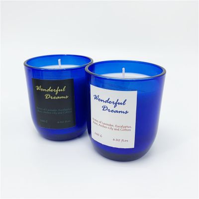 Home Decoration High End Custom Design Round Bottom Blue Glass Candle Jar