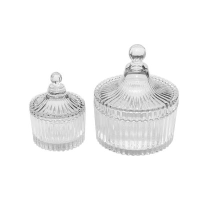 Embossed Glass Candle Cloche Jar with Domed Lid Cute Clear Candy Storage Jar Luxury Glass Container Wholesale
