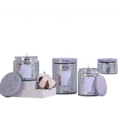 Wholesale embossed electroplating mercury silver and gold glass candle jar with lid wedding centerpieces candle holder