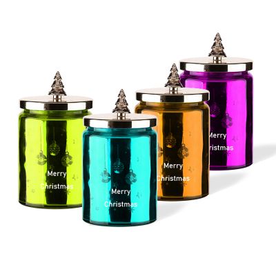 Custom Christmas Empty Glass Candle Cup Wholesale Heat Resistant Glass Candle Jar Unique Christmas Candle Jar with Lid