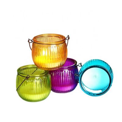 High quality wholesale hanging glass candle jar tealight holder with color