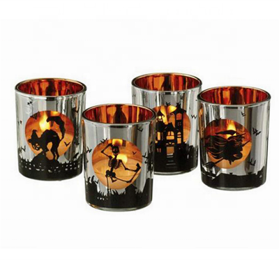 Wholesale colored glass candle jar tealight holder with laser customized logo