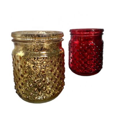 Wholesale electroplating mercury hobnail glass candle jar empty glass candle holder