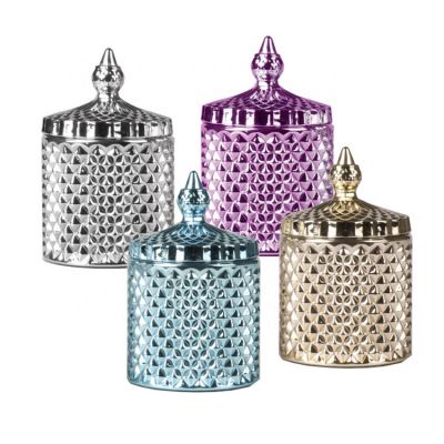 Embossed Geo Cut Glass Candle Jar with Domed Lid
