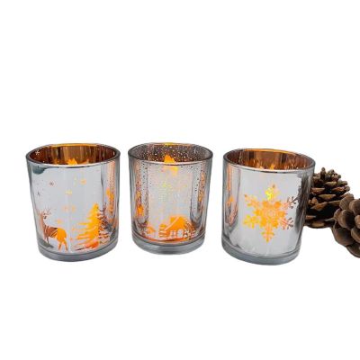 Christmas home made handmade aromatherapy candle jar electroplated gold silver carved glass candle jar