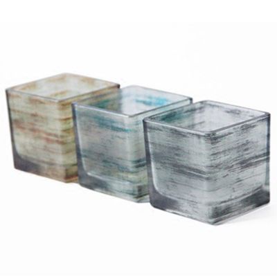 Wholesale square candle holder tealight cube glass candle holder