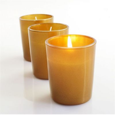 Hot sale painted color glass candle holder with metal lid